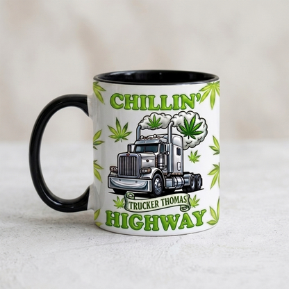 Chillin' Highway Personalized Trucker Accent Mug – Custom Name Funny Truck Driver Coffee Mug Gift