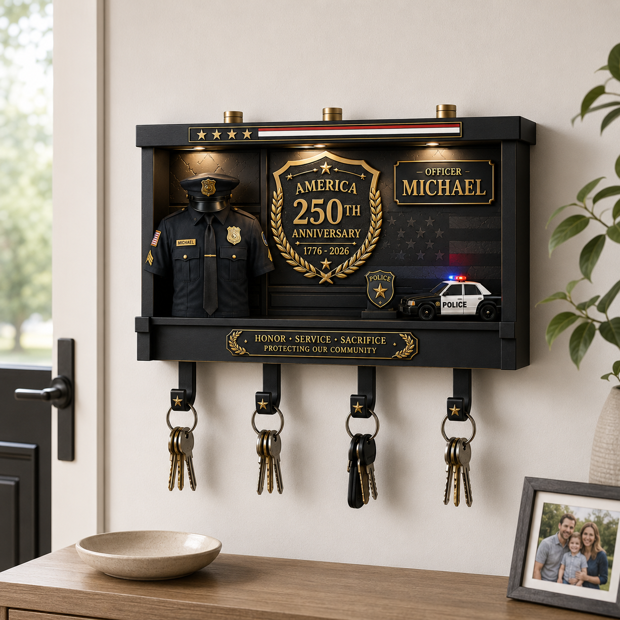Personalized Police Officer America 250th Anniversary Key Holder, Gifts For Dad, Grandpa
