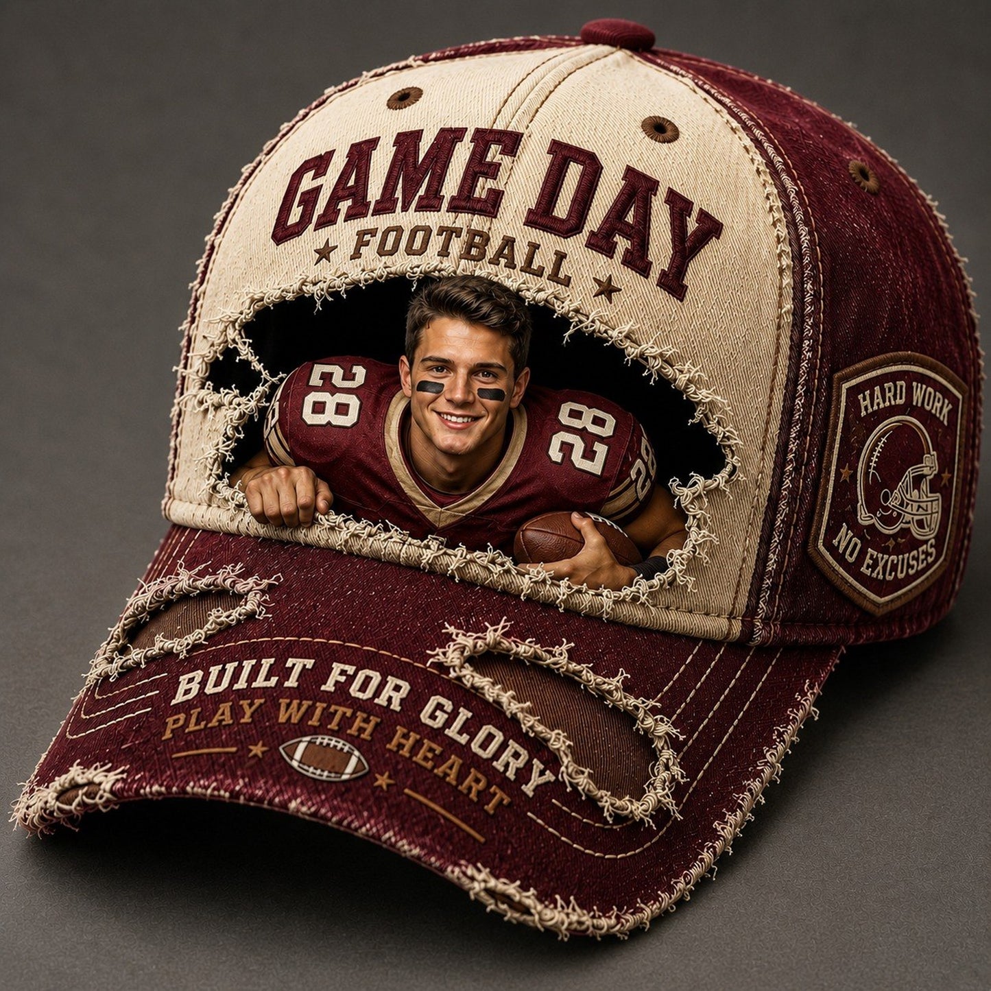 Personalized Football Game Day Sun Hat – Custom Face & Name Vintage Sports Hat, Football Fan Gift