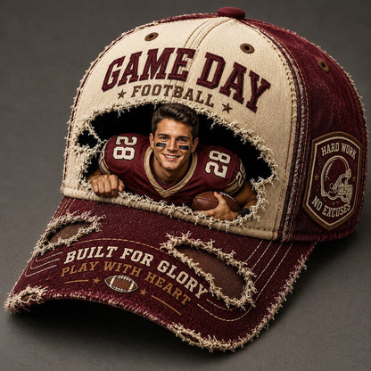 Personalized Football Game Day Sun Hat – Custom Face & Name Vintage Sports Hat, Football Fan Gift