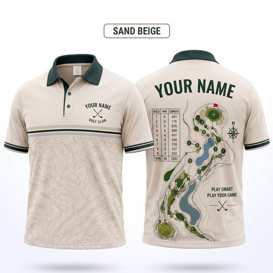 Personalized Golf Course Layout Polo Shirt – Designed for Golf Enthusiasts