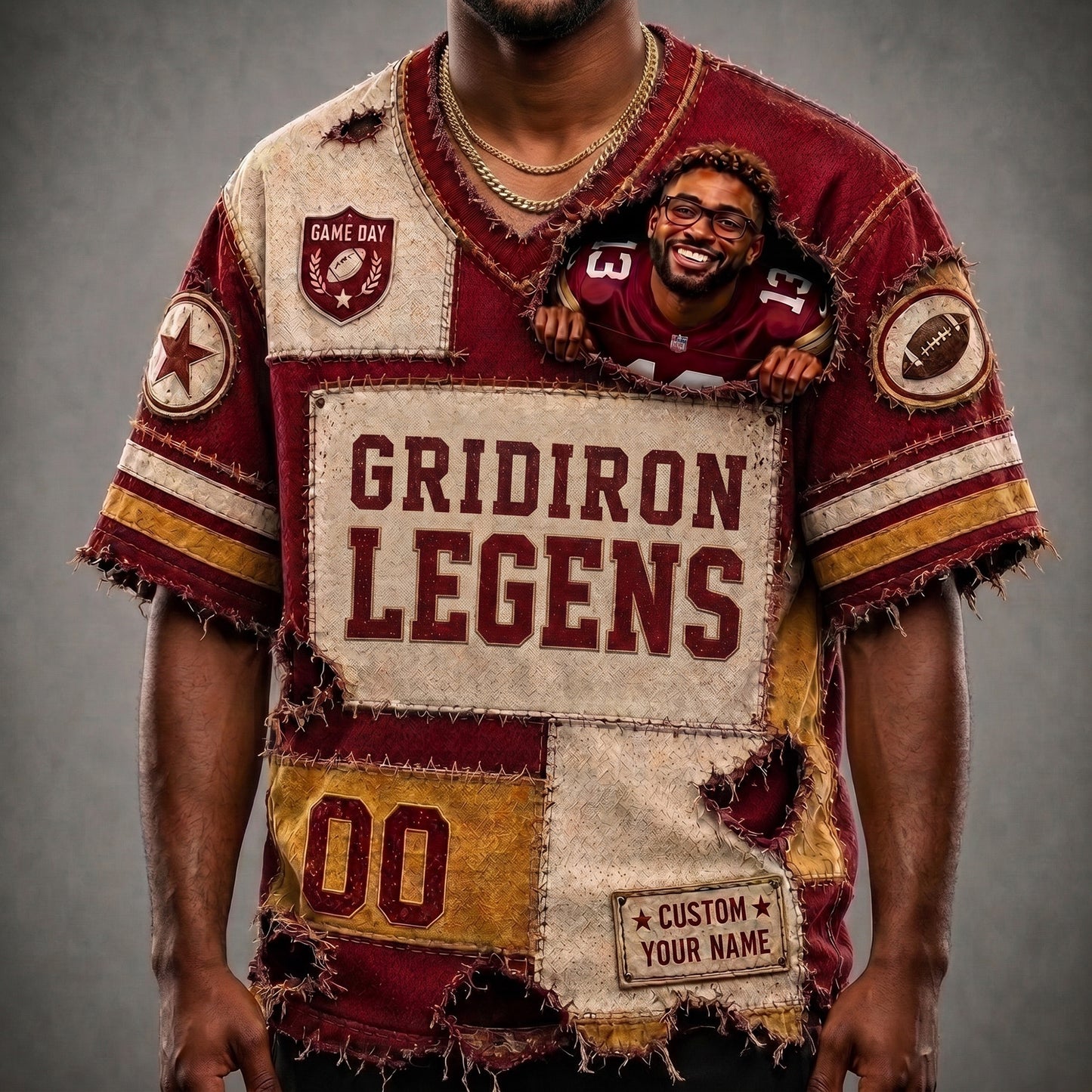 Personalized Vintage Gridiron Legends Distressed Football T-Shirt – Custom Name Unisex Summer Cotton Tee