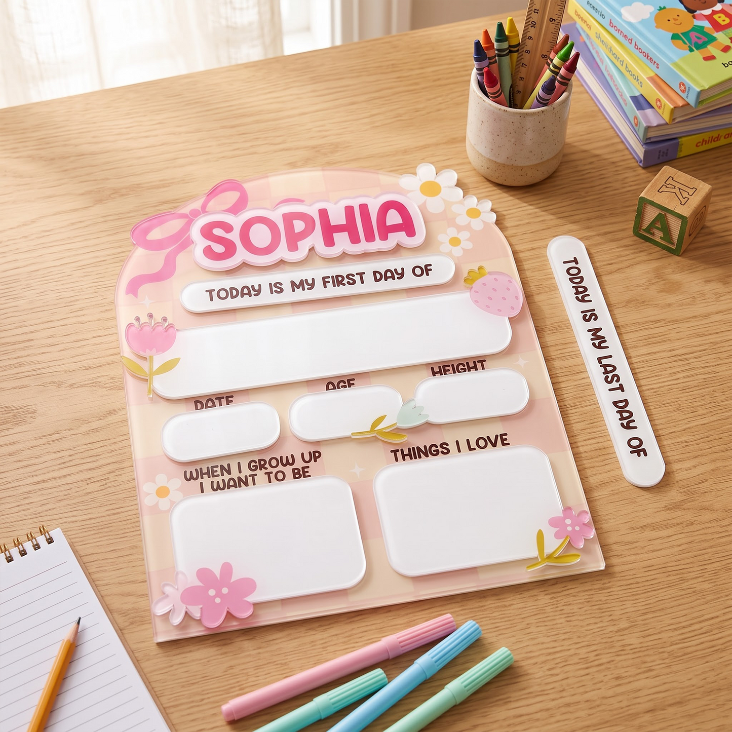 Daisy And Ribbon Theme 1St Day Of School Reusable - Personalized First Day School Sign