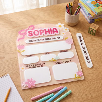 Daisy And Ribbon Theme 1St Day Of School Reusable - Personalized First Day School Sign