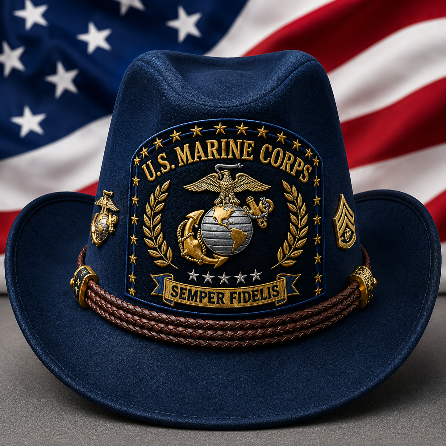 Personalized U.S. Military Veteran Suede Cowboy Hat – Custom Rank, Name & Years of Service