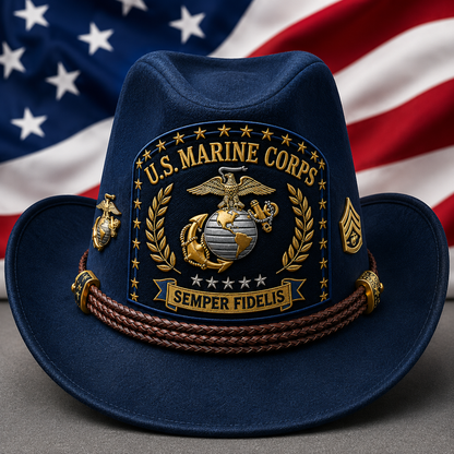 Personalized U.S. Military Veteran Suede Cowboy Hat – Custom Rank, Name & Years of Service