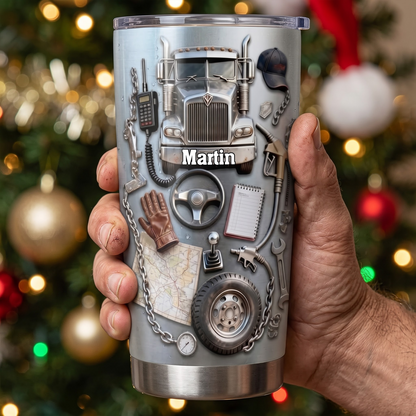 Personalized Truck & Tools Stainless Steel Tumbler 20oz – Custom Gift for Truck Drivers, Mechanics & Truck Enthusiasts