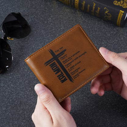 Personalised You Are Chosen Cross Men's Foldable PU Leather Wallet with Name Father's Day Baptism Birthday Gift for Christians Men