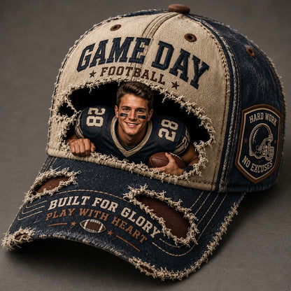 Personalized Football Game Day Sun Hat – Custom Face & Name Vintage Sports Hat, Football Fan Gift
