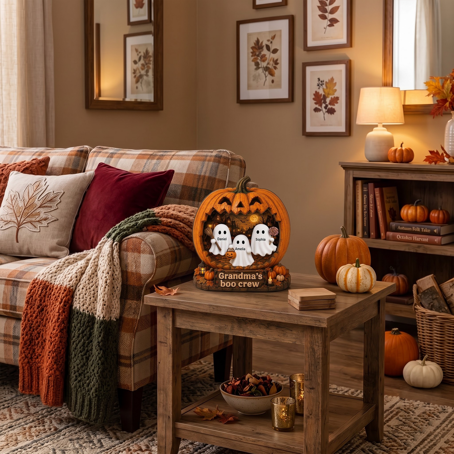 Spooky Halloween Pumpkin Grandma's Boo Crew - Personalized 2-Layered Wooden Plaque - Halloween Decor For Grandma