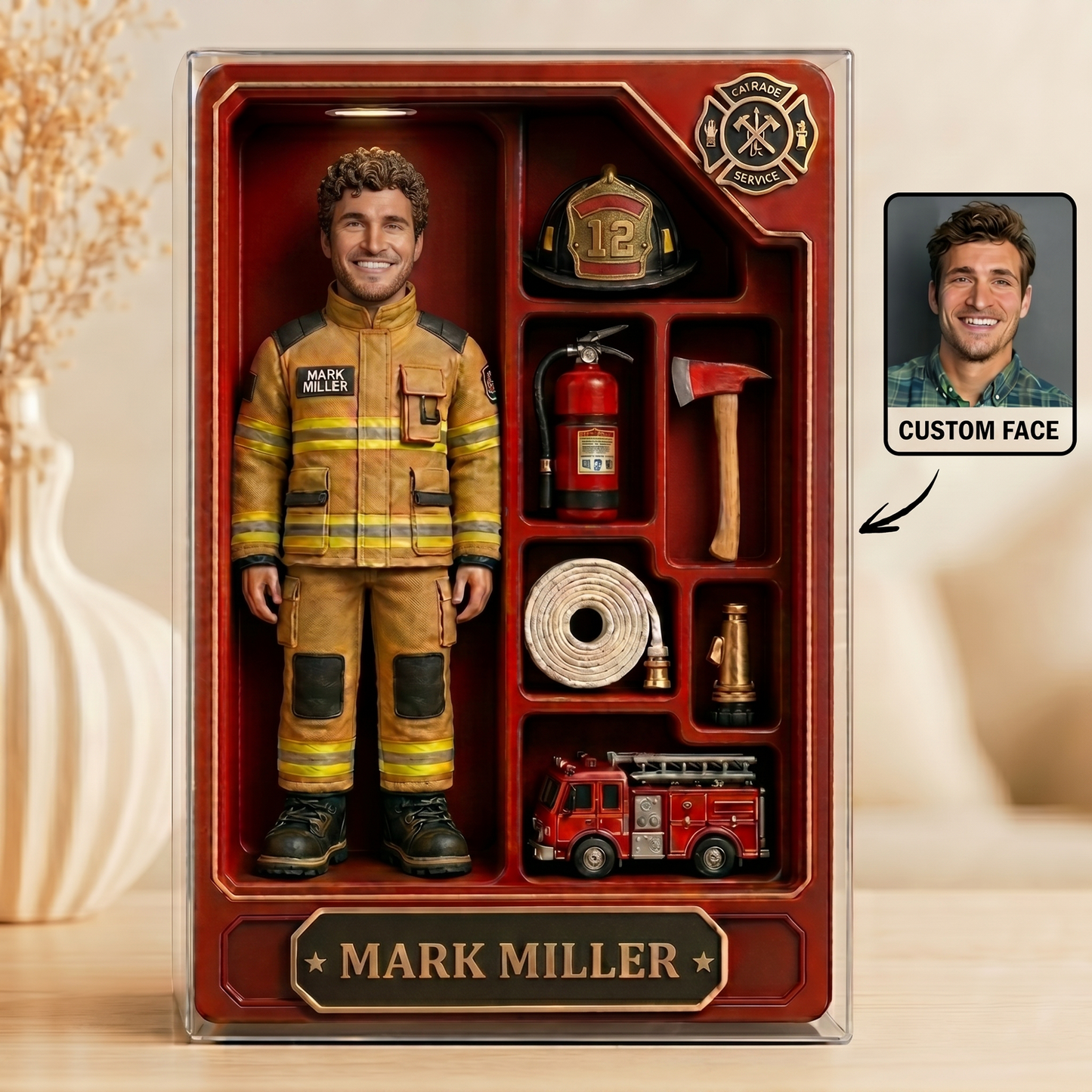 Personalized Firefighter Hero Acrylic Block Plaque – Custom Photo Firefighter Action Figure Gift