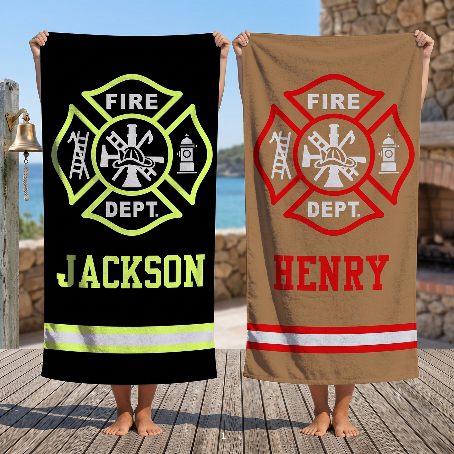 Personalized Firefighter Beach Towel with Name – Oversized Quick Dry Beach & Pool Towel, Father's Day Birthday Gift for Firefighter Dad