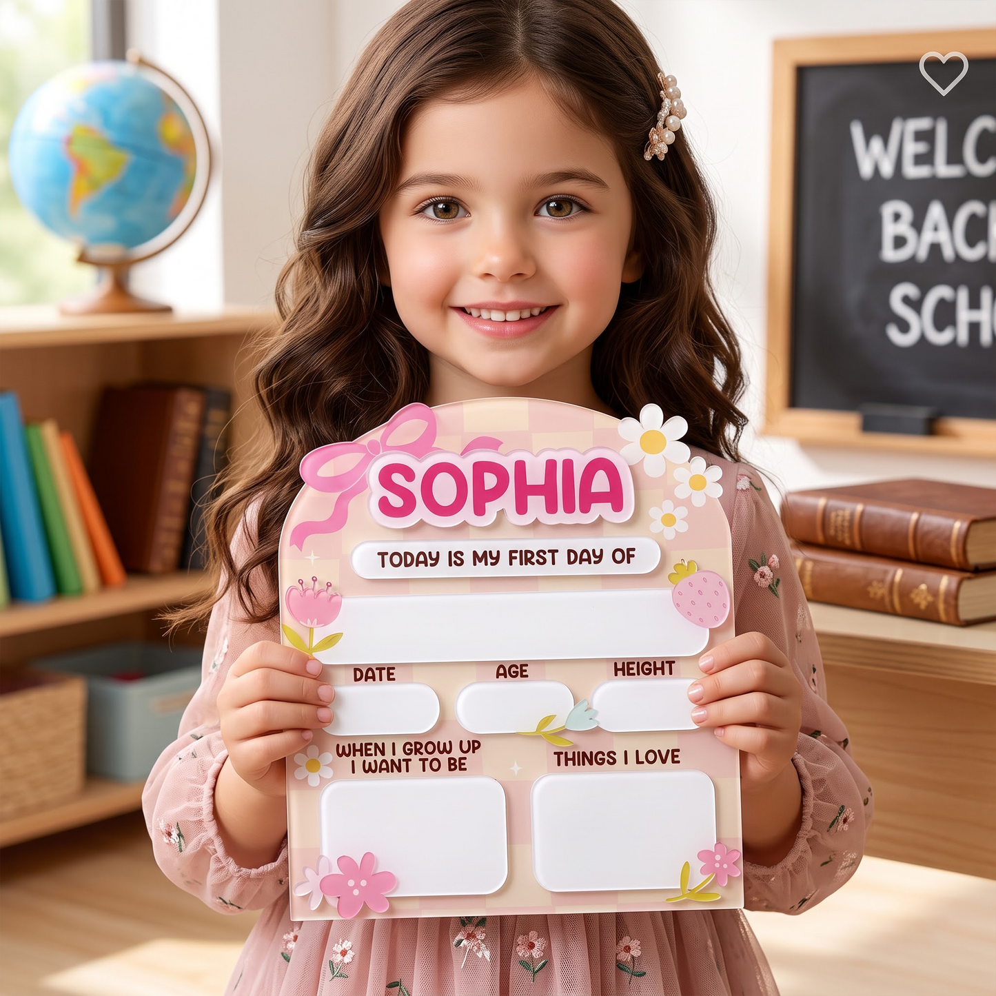 Daisy And Ribbon Theme 1St Day Of School Reusable - Personalized First Day School Sign
