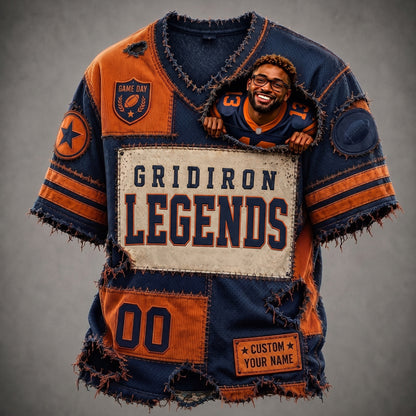 Personalized Vintage Gridiron Legends Distressed Football T-Shirt – Custom Name Unisex Summer Cotton Tee