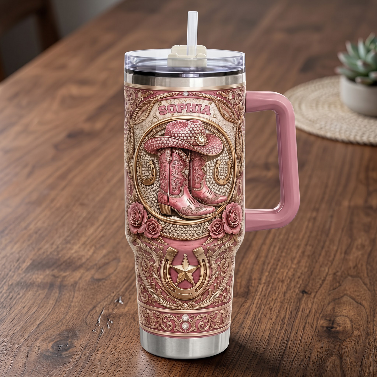 Personalized Western Cowgirl 40 Oz Tumbler – Custom Name Gift for Cowgirl, Rodeo Girl & Western Lover
