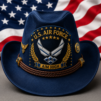 Personalized U.S. Military Veteran Suede Cowboy Hat – Custom Rank, Name & Years of Service