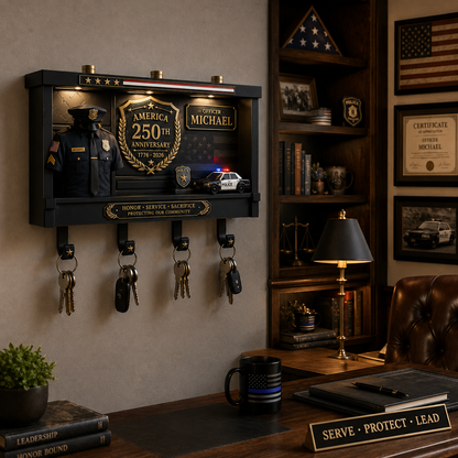 Personalized Police Officer America 250th Anniversary Key Holder, Gifts For Dad, Grandpa