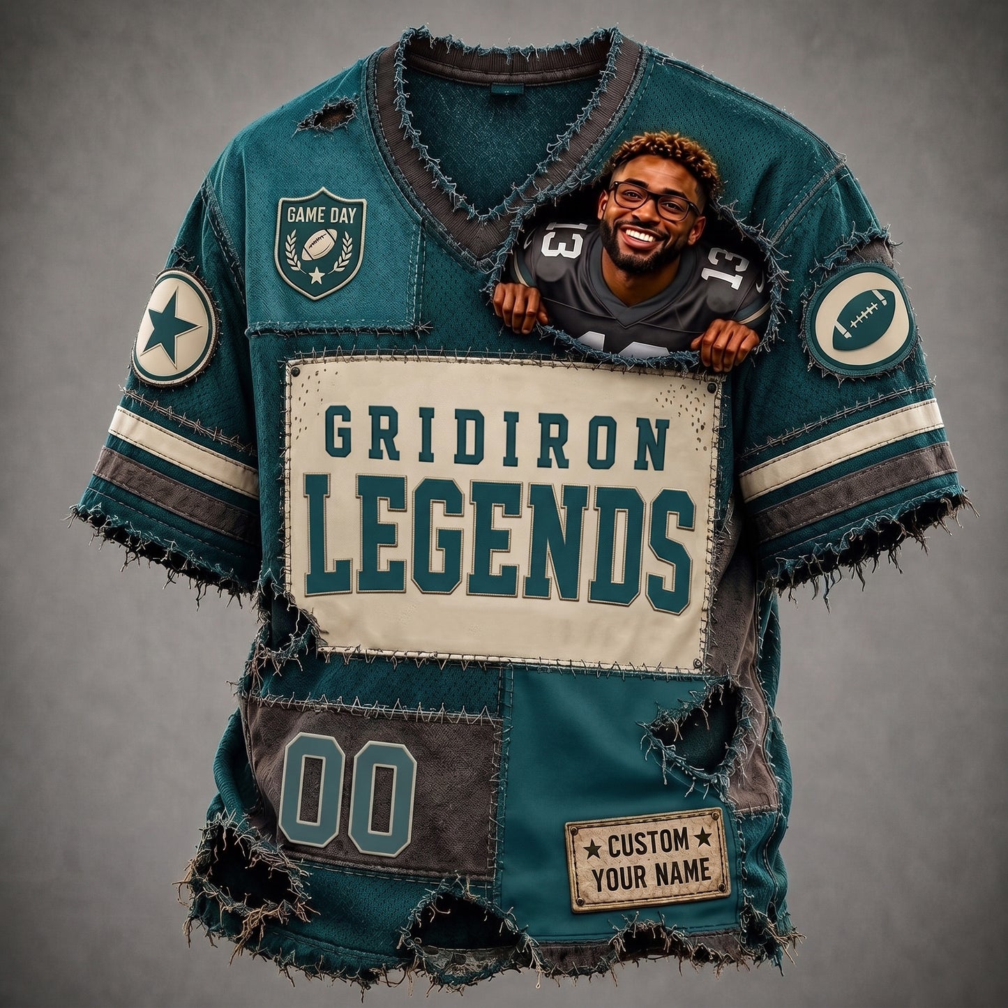 Personalized Vintage Gridiron Legends Distressed Football T-Shirt – Custom Name Unisex Summer Cotton Tee