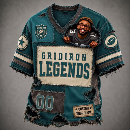 Personalized Vintage Gridiron Legends Distressed Football T-Shirt – Custom Name Unisex Summer Cotton Tee