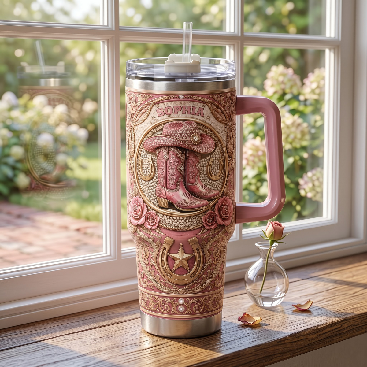Personalized Western Cowgirl 40 Oz Tumbler – Custom Name Gift for Cowgirl, Rodeo Girl & Western Lover