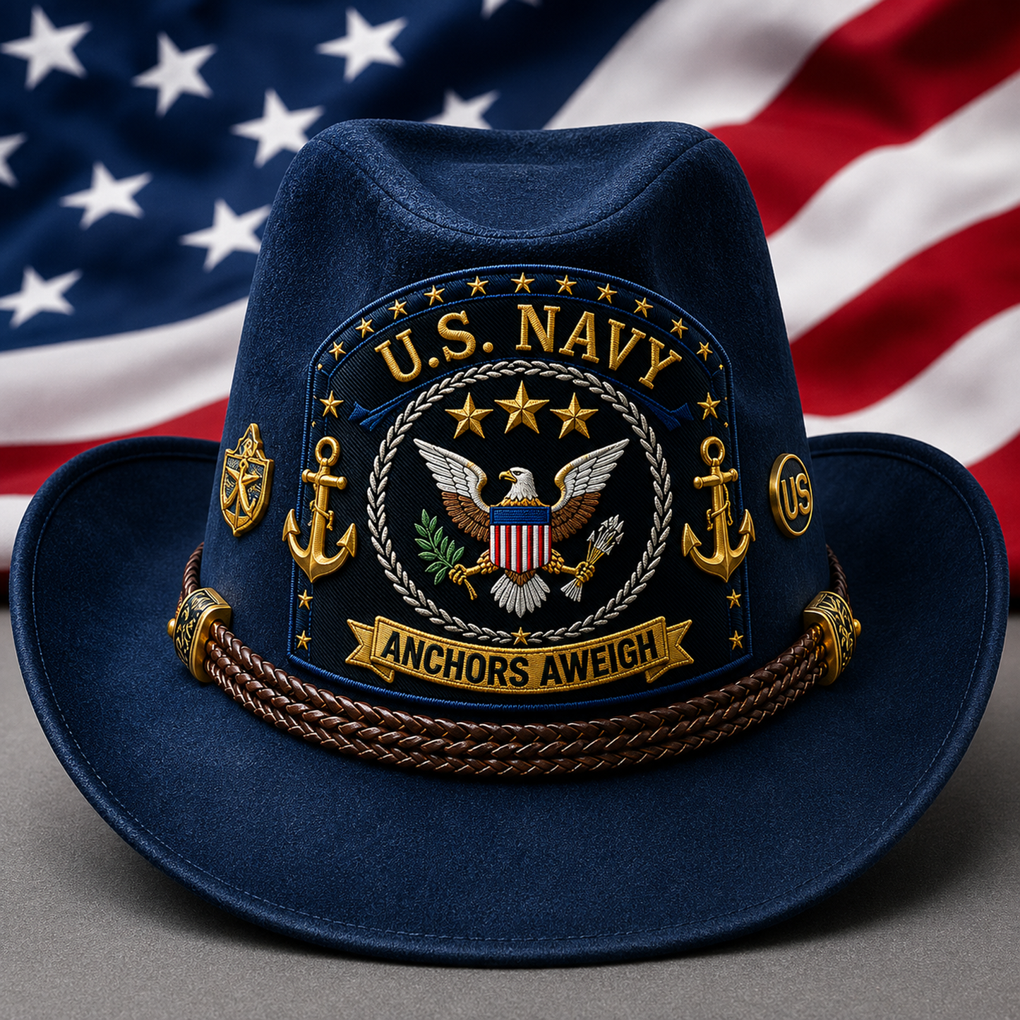 Personalized U.S. Military Veteran Suede Cowboy Hat – Custom Rank, Name & Years of Service