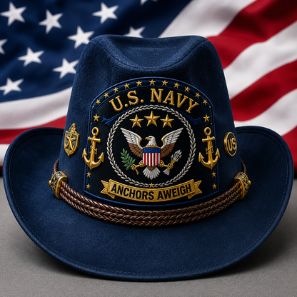 Personalized U.S. Military Veteran Suede Cowboy Hat – Custom Rank, Name & Years of Service