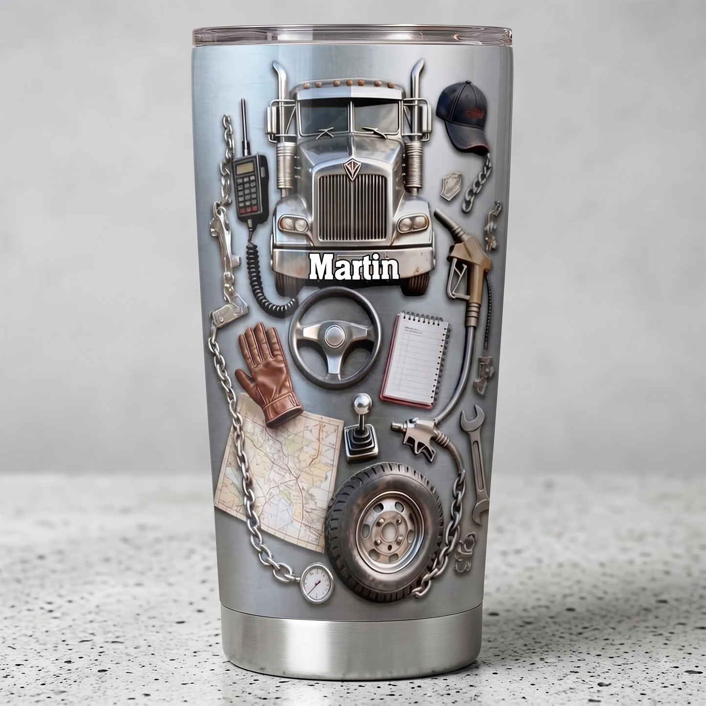 Personalized Truck & Tools Stainless Steel Tumbler 20oz – Custom Gift for Truck Drivers, Mechanics & Truck Enthusiasts