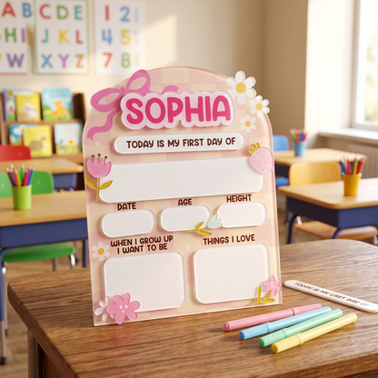 Daisy And Ribbon Theme 1St Day Of School Reusable - Personalized First Day School Sign