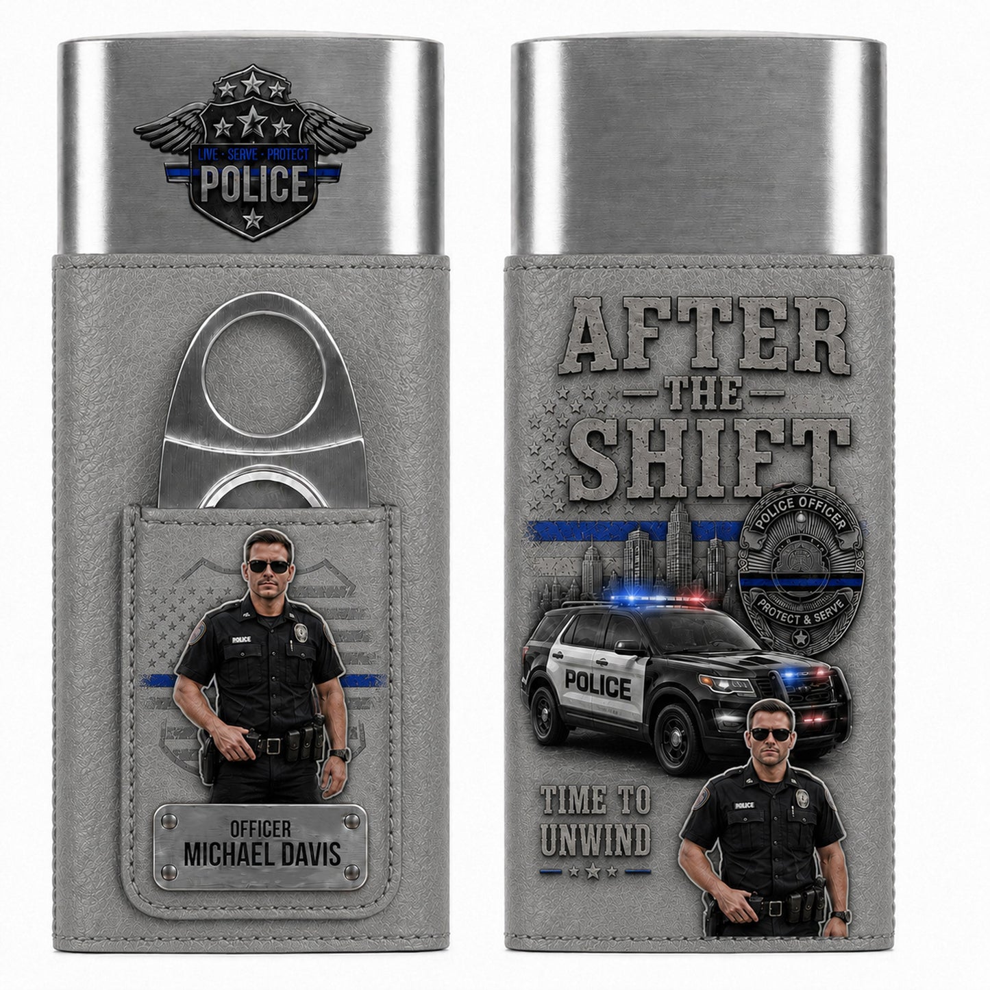 Personalized Police Officer Leather Travel Case With Custom Photo – Serve & Protect Gift For Him