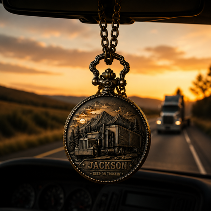Personalized Trucker Pocket Watch – Custom Name Vintage Relief Watch, Gift for Truck Drivers