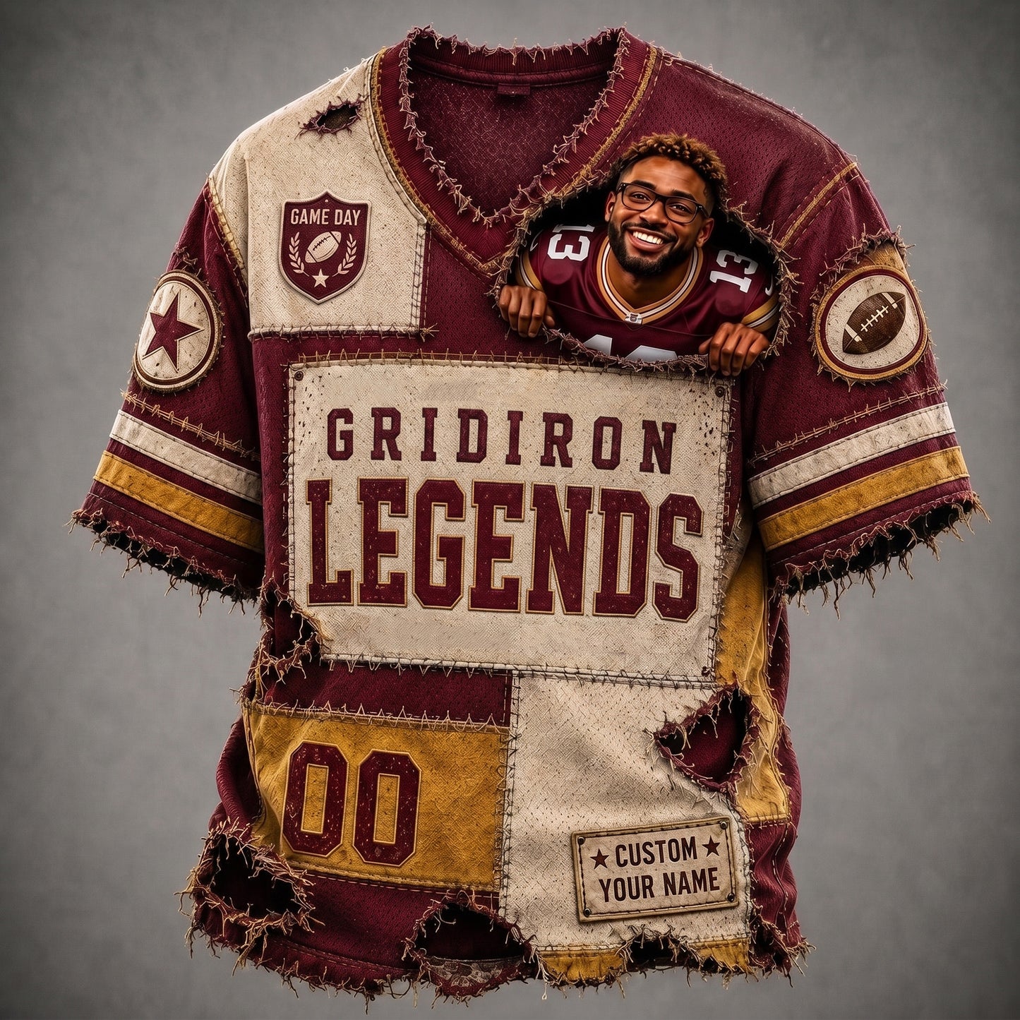 Personalized Vintage Gridiron Legends Distressed Football T-Shirt – Custom Name Unisex Summer Cotton Tee