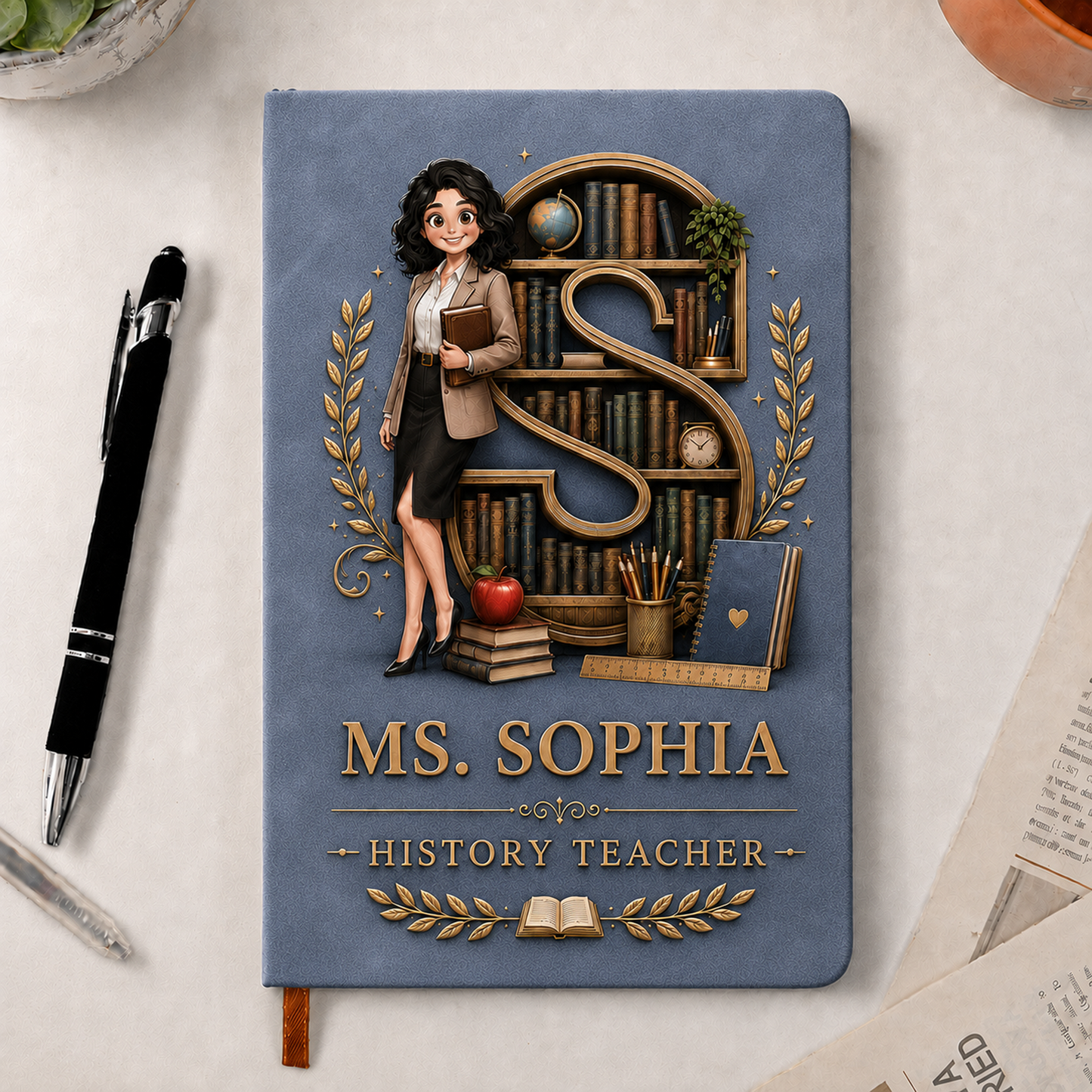 Personalized Teacher Initial & Name PU Leather Notebook – Custom Thank You Gift for Teachers