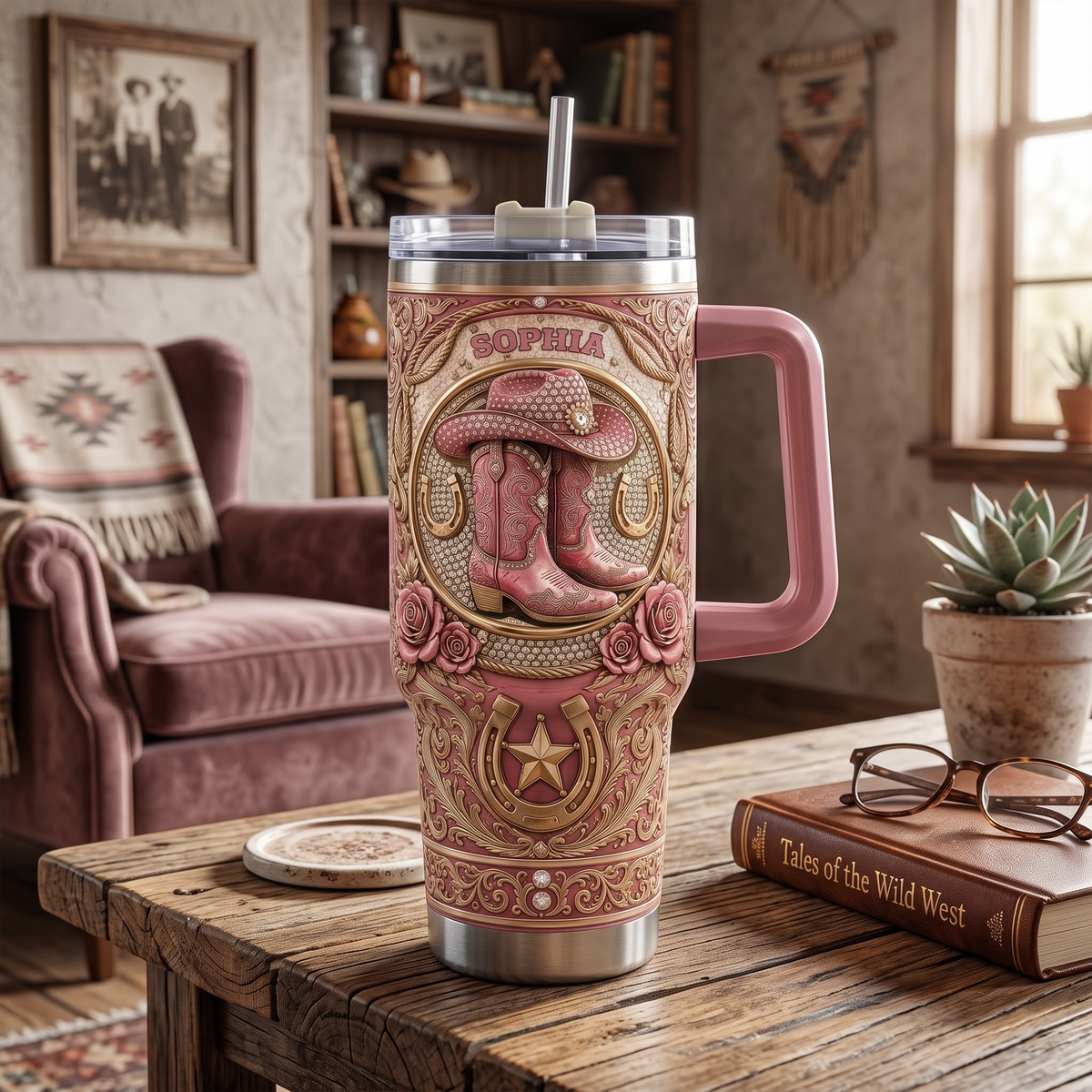 Personalized Western Cowgirl 40 Oz Tumbler – Custom Name Gift for Cowgirl, Rodeo Girl & Western Lover