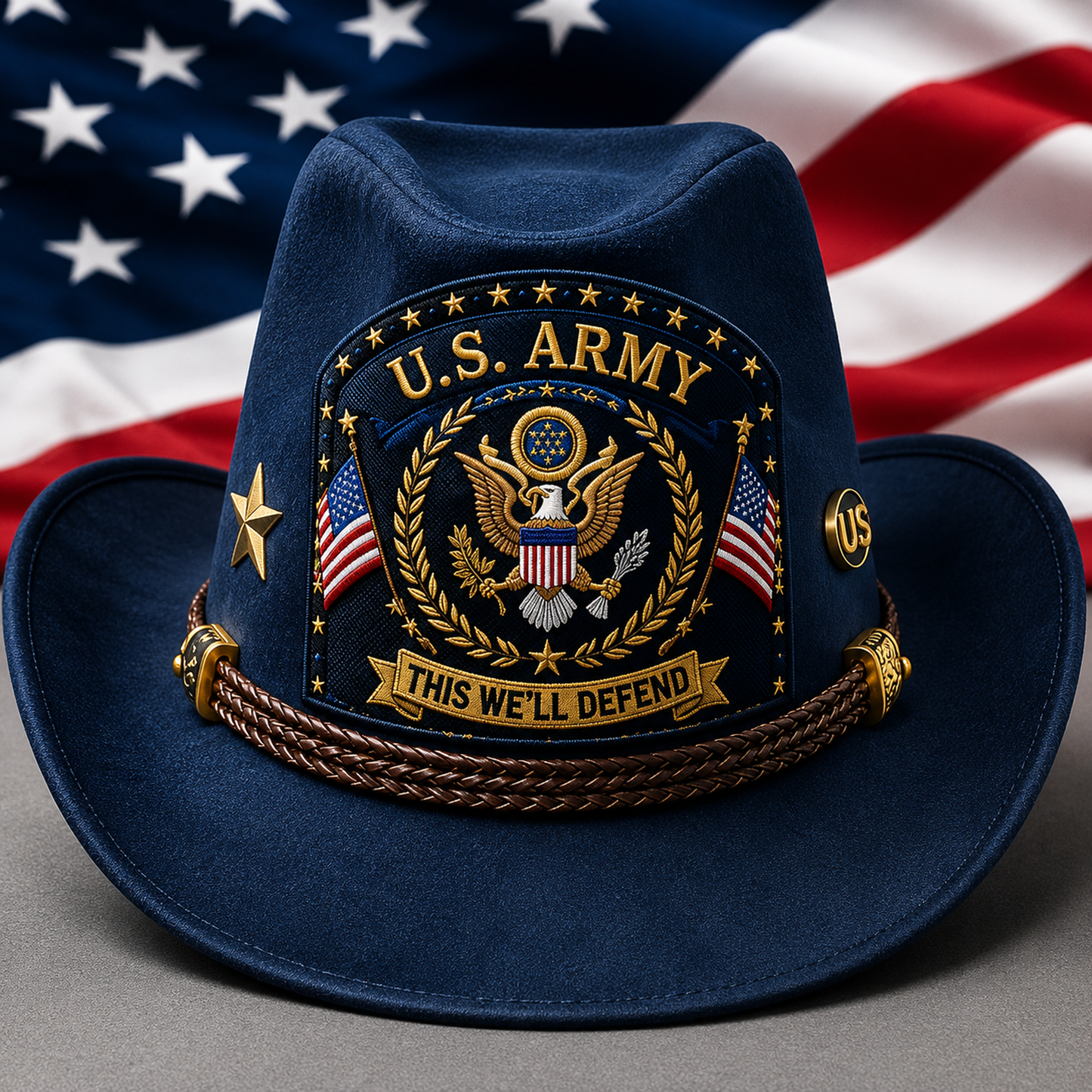 Personalized U.S. Military Veteran Suede Cowboy Hat – Custom Rank, Name & Years of Service