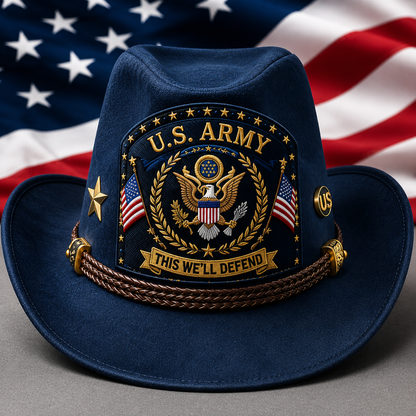 Personalized U.S. Military Veteran Suede Cowboy Hat – Custom Rank, Name & Years of Service