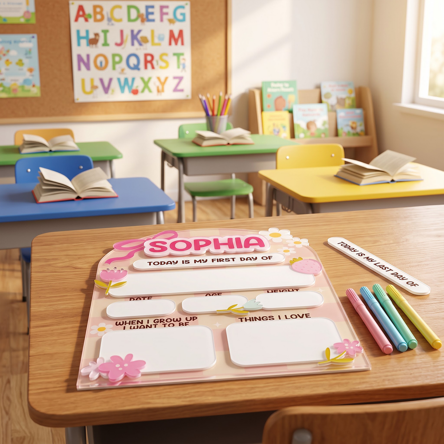 Daisy And Ribbon Theme 1St Day Of School Reusable - Personalized First Day School Sign