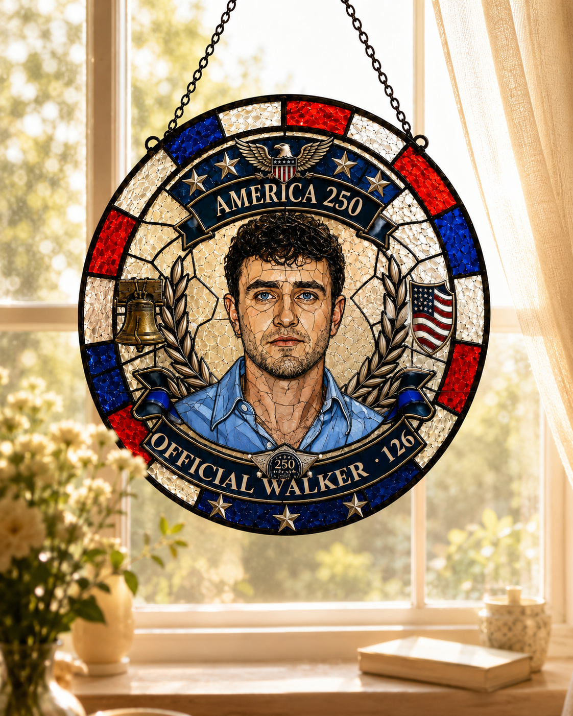 Custom Photo Police Officer 250th Anniversary Stained Glass Suncatcher