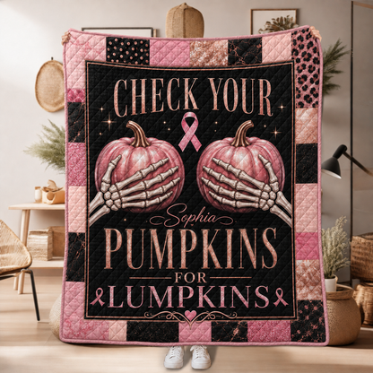 Custom Check Your Pumpkins Quilt Breast Cancer