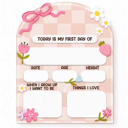 Daisy And Ribbon Theme 1St Day Of School Reusable - Personalized First Day School Sign