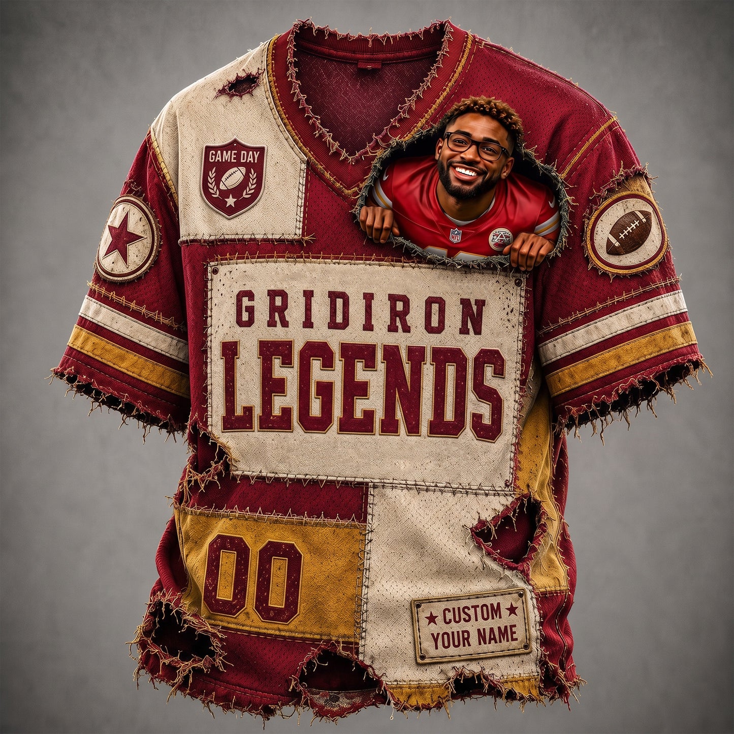 Personalized Vintage Gridiron Legends Distressed Football T-Shirt – Custom Name Unisex Summer Cotton Tee
