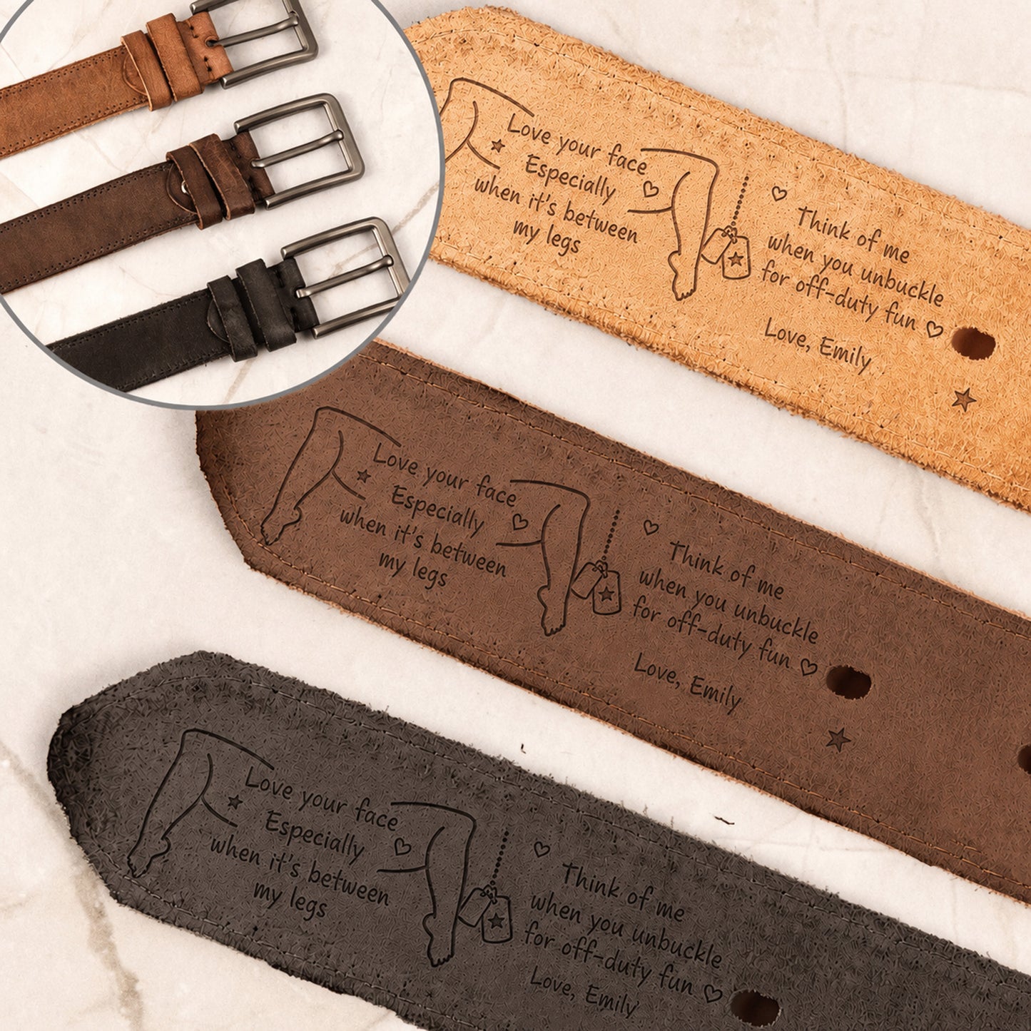 Personalized Military Wife Leather Belt – Custom Name Engraved Funny Military Gift for Husband, Soldier or Veteran