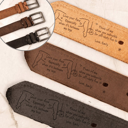 Personalized Military Wife Leather Belt – Custom Name Engraved Funny Military Gift for Husband, Soldier or Veteran