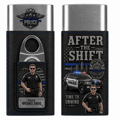 Personalized Police Officer Leather Travel Case With Custom Photo – Serve & Protect Gift For Him