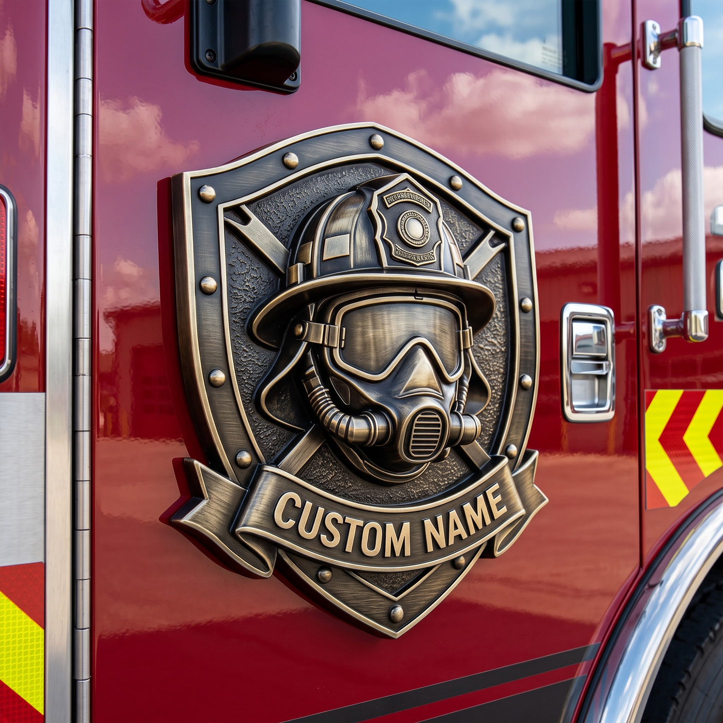 Personalized Firefighter Car Emblem with Name – Custom Firefighter Shield Auto Badge Gift for Firefighter Dad