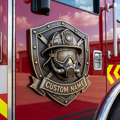 Personalized Firefighter Car Emblem with Name – Custom Firefighter Shield Auto Badge Gift for Firefighter Dad