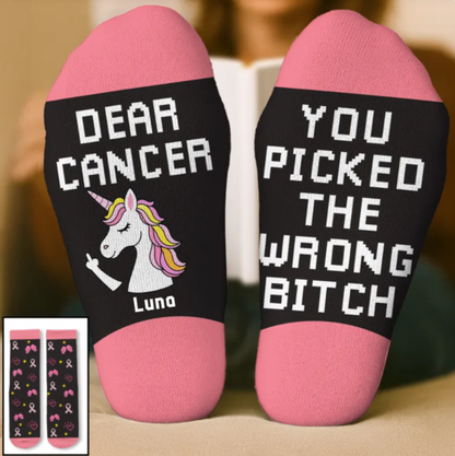 Cancer Picked Wrong Woman - Personalized Custom Crew Socks