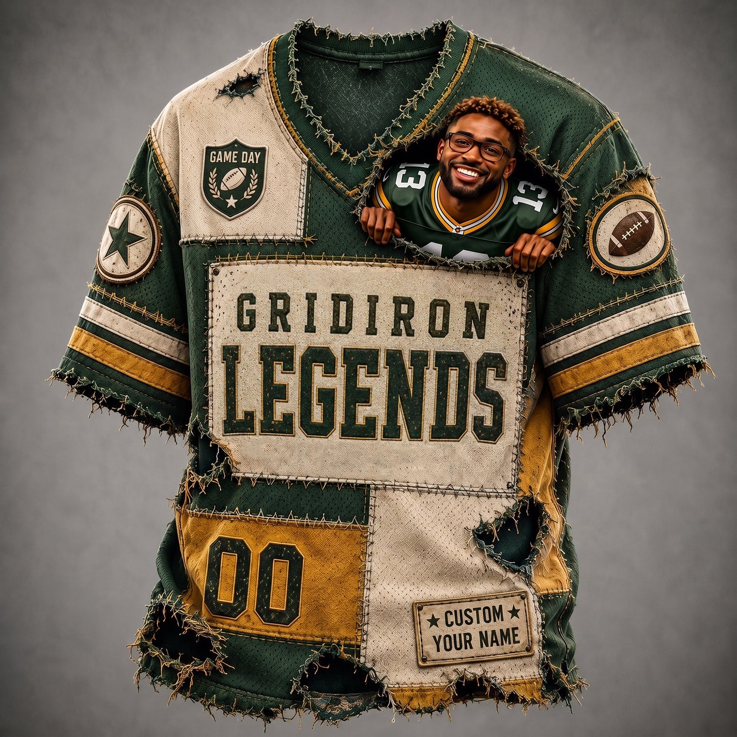 Personalized Vintage Gridiron Legends Distressed Football T-Shirt – Custom Name Unisex Summer Cotton Tee
