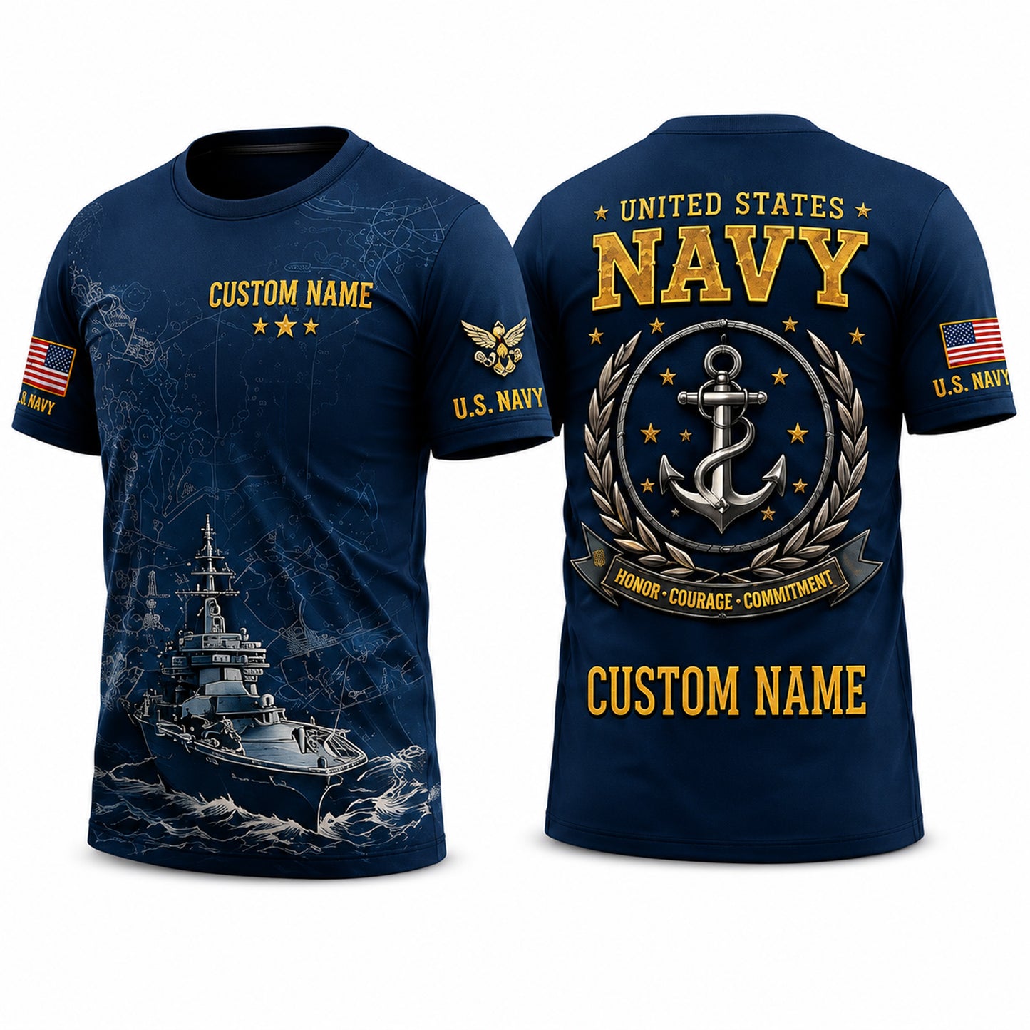 Personalized Military Veteran All-Over Print T-Shirt – Custom Name Patriotic Shirt for Army, Navy, Air Force, Marines & Coast Guard