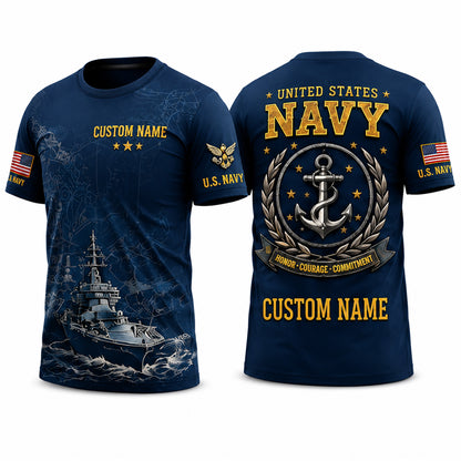 Personalized Military Veteran All-Over Print T-Shirt – Custom Name Patriotic Shirt for Army, Navy, Air Force, Marines & Coast Guard