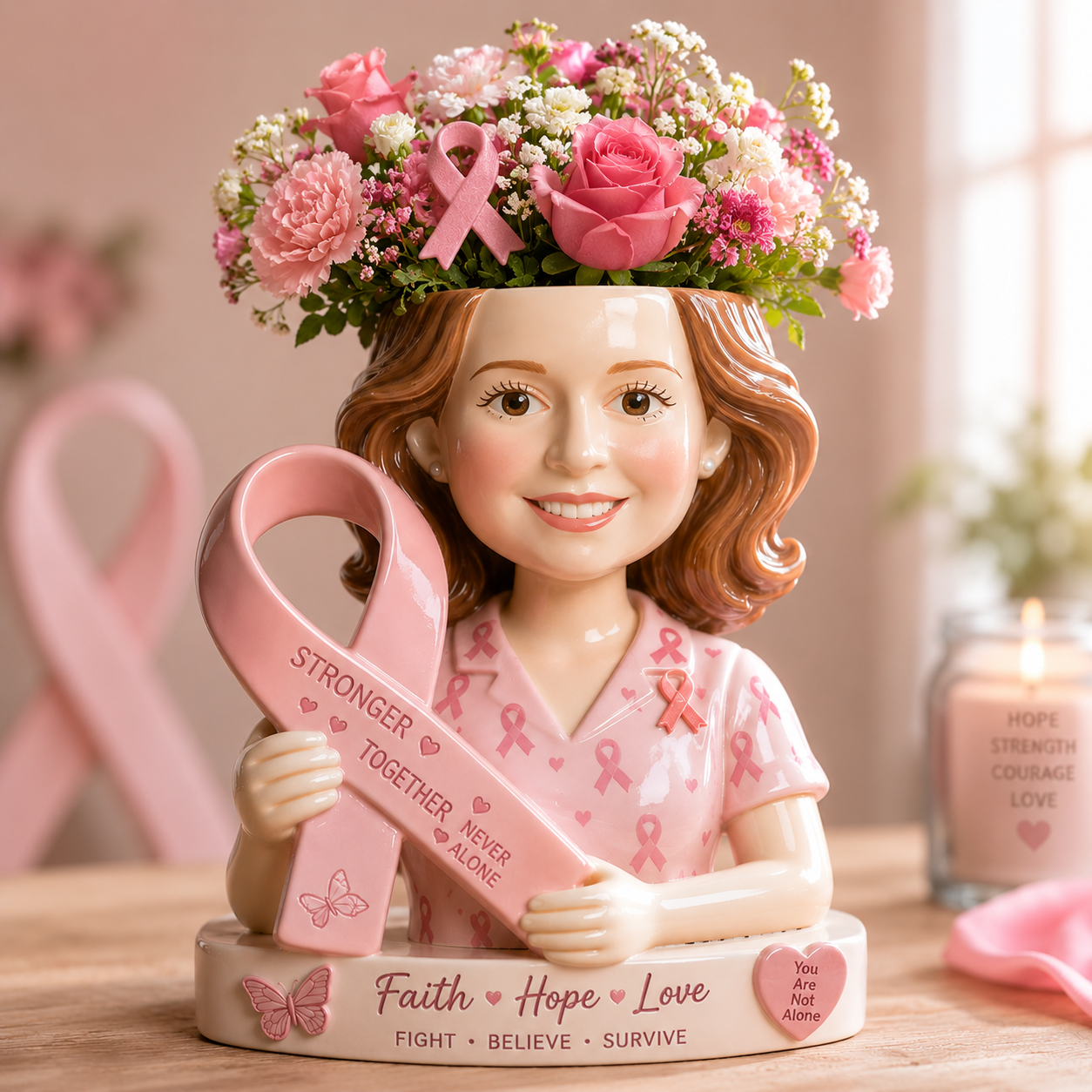 Custom Any Photo Breast Cancer Awareness - Personalized Breast Cancer Awareness Acrylic Pot